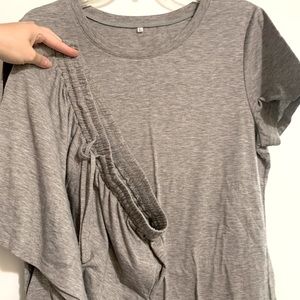 Large Grey Shirt & Short Lounge Set Cotton Stretch Drawstring
